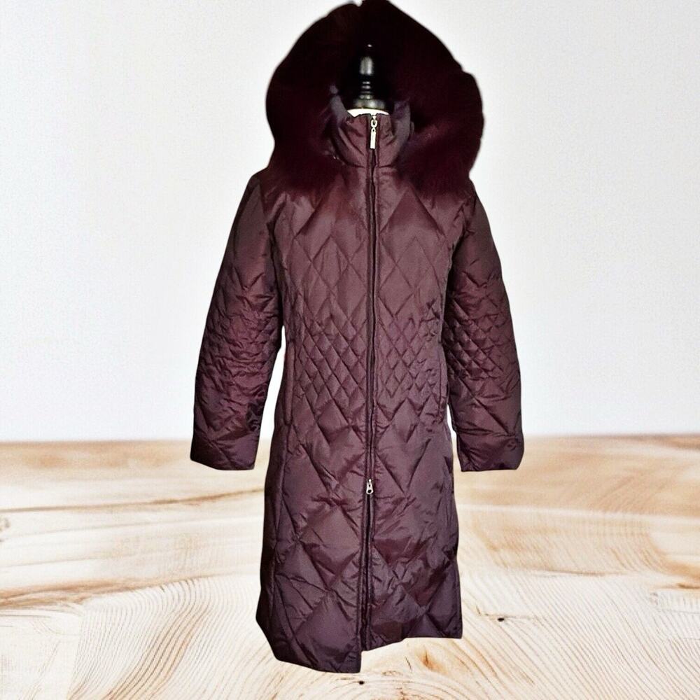 Vintage Regency Down Puffer Coat Sz S Plum Fur Trim Hood Diamond Quilting $490